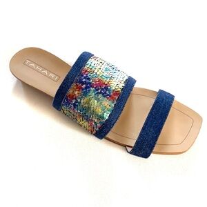 Tahari Women's Fern Denim Sequin Slide Sandals, Size 6.5M